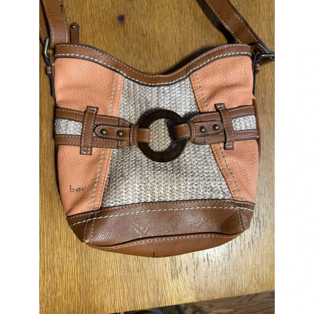BOC Born Concepts Crossbody‎ Bag Peach Tan Woven Ring Accent Purse Women's